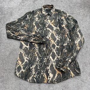 Zara Relaxed Fit Snakeskin Button Down Shirt Women Small Brown Black Long Sleeve
